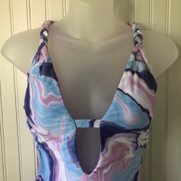 BECCA Retail $138 Blue Lavender Agate Braided Strap One Piece Swimsuit Size M - Picture 2 of 7